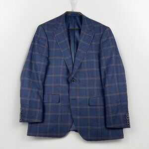 Tollegno 1900 Italy x Valle Oscura Men's Blue Plaid Trim Fit Sz 42R Wool Blazer